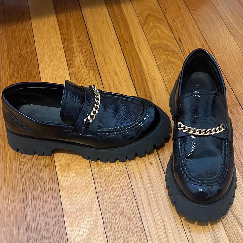 Princess Polly black chunky loafers with gold chain